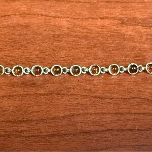Elegant Sterling Silver and Amber Round Cabochon Gemstone Bracelet